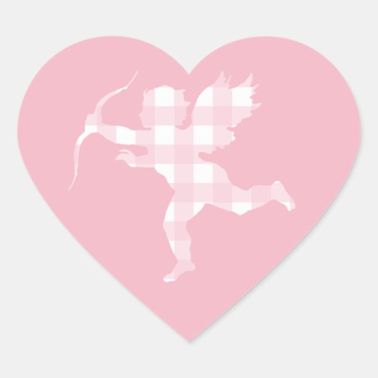 Pink Gingham Cupid Hart Sticker (Voorkant)