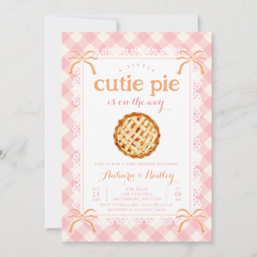 Pink Gingham Cutie Pie ANY AGE Baby shower Kaart (Voorkant)