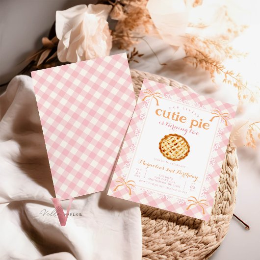 Pink Gingham Cutie Pie ELKE LEEFTIJD Verjaardag Ui Kaart