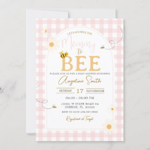 Pink Gingham Daisies Bee Baby shower Mama to Bee Kaart