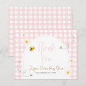 Pink Gingham Daisies Bee Baby Shower Thank You Bedankkaart (Voorkant / Achterkant)