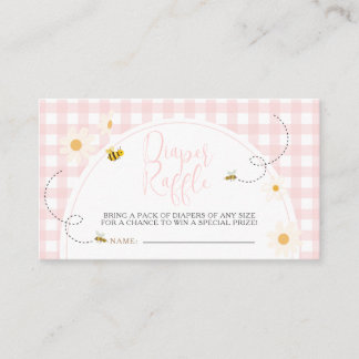 Pink Gingham Daisy Bee Baby Shower Diaper Raffle Informatiekaartje