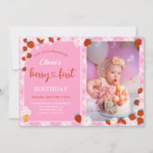 Pink Gingham Daisy bloem Berry Eerste Verjaardag Kaart (Voorkant)