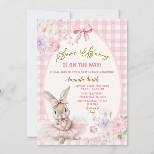 Pink Gingham Easter Some Bunny Floral Baby Shower Kaart (Voorkant)