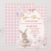 Pink Gingham Easter Some Bunny Floral Baby Shower Kaart (Voorkant / Achterkant)