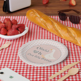 Pink Gingham Een Gekke Goose Girl's Verjaardagsfee Papieren Bordje
