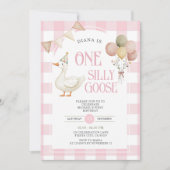 PINK Gingham Een Gekke Goose Verjaardagsballon Kaart (Voorkant)