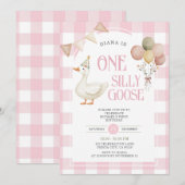 PINK Gingham Een Gekke Goose Verjaardagsballon Kaart (Voorkant / Achterkant)