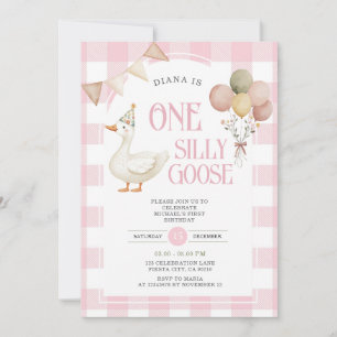PINK Gingham Een Gekke Goose Verjaardagsballon Kaart