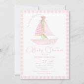 Pink Gingham Een kleine schipper Modern Baby showe Kaart (Voorkant)