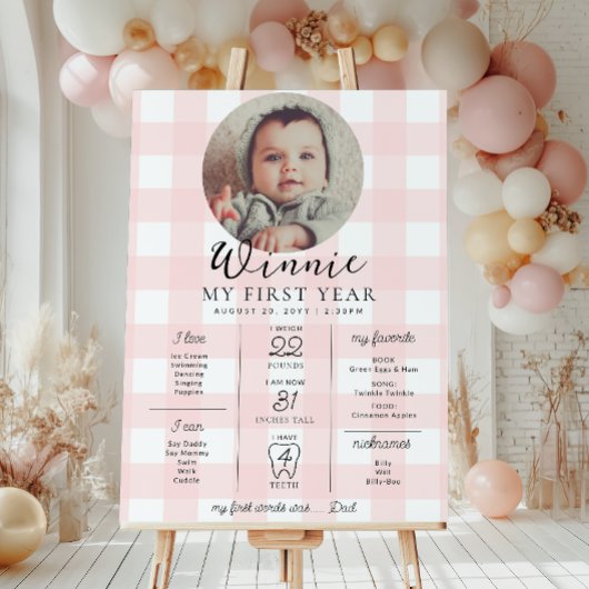 Pink Gingham eerste verjaardag mijlpaal tijdlijn Poster
