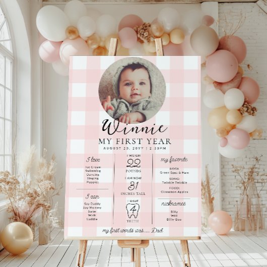 Pink Gingham eerste verjaardag mijlpaal tijdlijn Poster