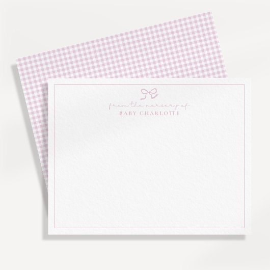 Pink Gingham en boog Nursery Note Kaart