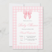 Pink Gingham en Bow Baby shower Meisje Kaart (Voorkant)
