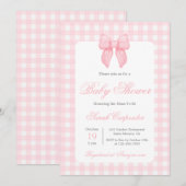 Pink Gingham en Bow Baby shower Meisje Kaart (Voorkant / Achterkant)