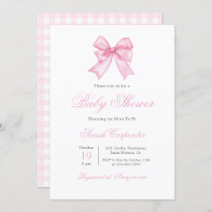 Pink Gingham en Bow Baby shower Meisje Kaart