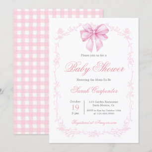 Pink Gingham en Bow Baby shower Meisje Kaart