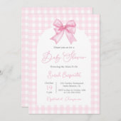 Pink Gingham en Bow Baby shower Meisje Kaart (Voorkant / Achterkant)