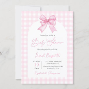 Pink Gingham en Bow Baby shower Meisje Kaart