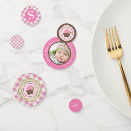 Pink Gingham en Cupcake verjaardag Confetti