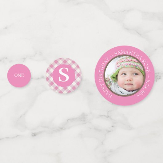 Pink Gingham en Cupcake verjaardag Confetti (Voorkanten)