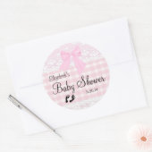 Pink Gingham en Kant Afbeelding Baby shower- Ronde Sticker (Envelop)