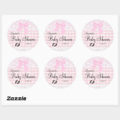 Pink Gingham en Kant Afbeelding Baby shower- Ronde Sticker (Vel)