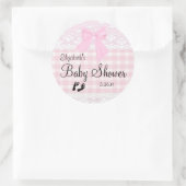Pink Gingham en Kant Afbeelding Baby shower- Ronde Sticker (Tas)