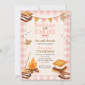 Pink Gingham Fall Camping Bonfire Smores Kaart (Voorkant)