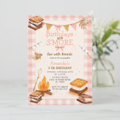 Pink Gingham Fall Camping Bonfire Smores Kaart (Staand voorkant)