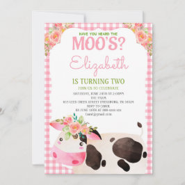 Pink Gingham Farm Animals Girl Birthday Barnyard Kaart