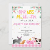 Pink Gingham Farm Animals Girls Birthday Barnyard Kaart (Voorkant)