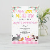 Pink Gingham Farm Animals Girls Birthday Barnyard Kaart (Staand voorkant)