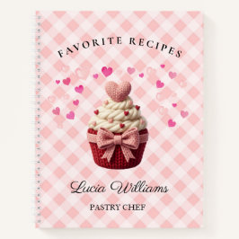 Pink Gingham Faux Crochet Cupcake Bakery Notitieboek