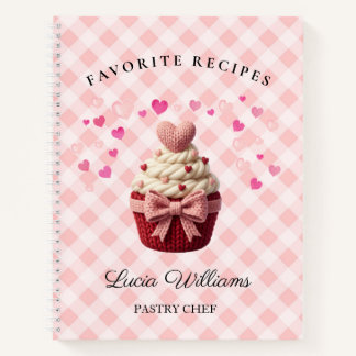 Pink Gingham Faux Crochet Cupcake Bakery Notitieboek