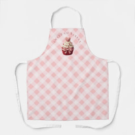 Pink Gingham Faux Crochet Cupcake Bakery Schort