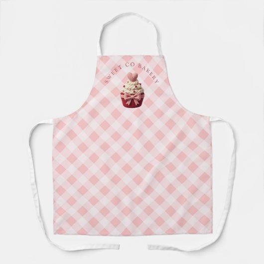 Pink Gingham Faux Crochet Cupcake Bakery Schort (Voorkant)