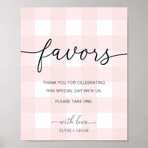 Pink Gingham Favors Sign Poster