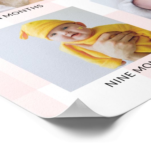 Pink Gingham First Birthday Photo Timeline Poster (Hoek)