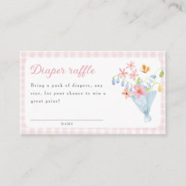 Pink Gingham Floral Bouquet Diaper raffle Informatiekaartje