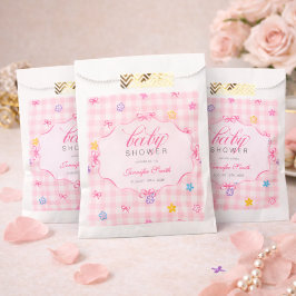 Pink Gingham Floral Bow Baby Shower Favor Bags Bedankzakje