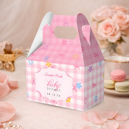Pink Gingham Floral Bow Baby Shower Favor Boxes Bedankdoosjes