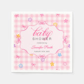 Pink Gingham Floral Bow Baby Shower Napkins Servet (Voorkant)