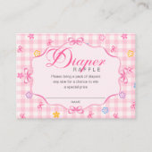 Pink Gingham Floral Bow Diaper Raffle Insert Card Informatiekaartje (Voorkant)