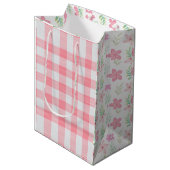 Pink Gingham Floral Cute Pset Girly  Medium Cadeauzakje (Voorkant Gekanteld)
