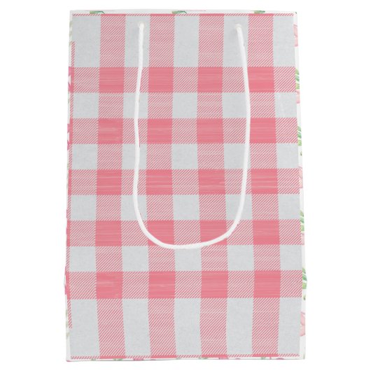 Pink Gingham Floral Cute Pset Girly  Medium Cadeauzakje (Achterkant)