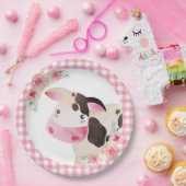 Pink Gingham Floral Koe Boerderij Dier Papieren Bordje (Feest)