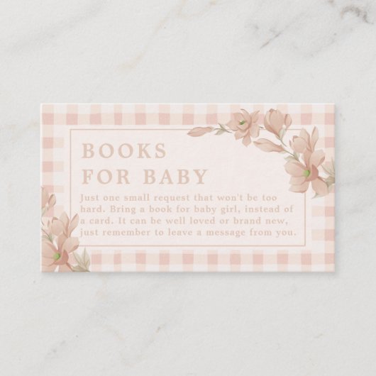 Pink Gingham Floral Meisje Baby shower Baby Boeken Informatiekaartje (Voorkant)