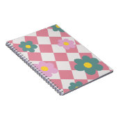 Pink Gingham Floral Pattern – Retro Cute Flower  Notitieboek (Rechterzijde)