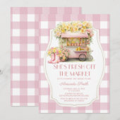 Pink Gingham Fresh Off the Market Vrijgezellenfees Kaart (Voorkant / Achterkant)